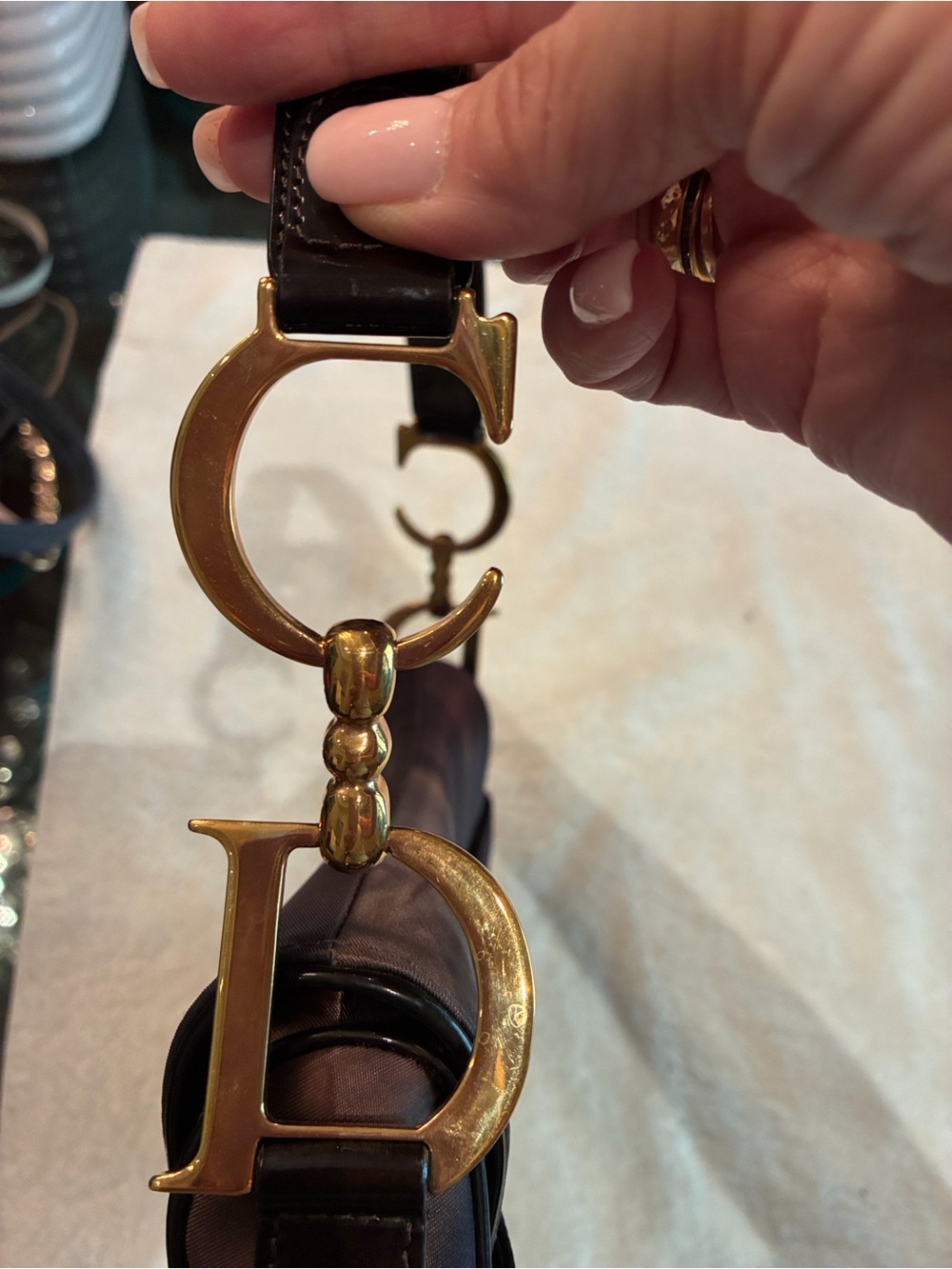 Designer-Inspired Dark Brown Shoulder Bag with Gold Hardware - Picture 3 of 5
